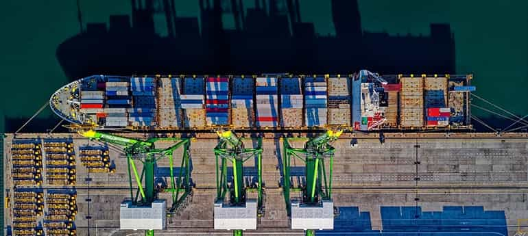 Aerial photo of freight containers on a barge